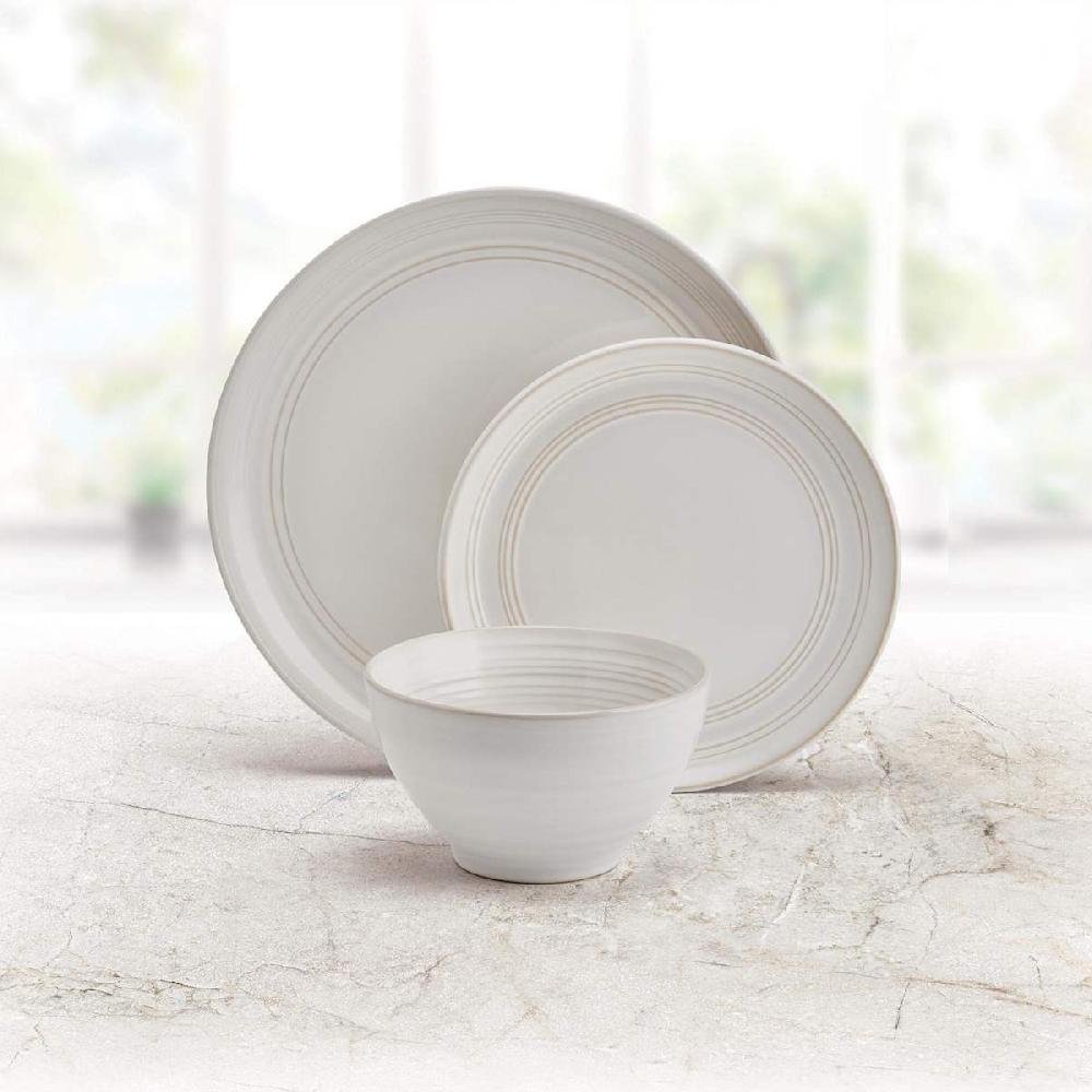 At Home 12-Piece Drea White Stoneware Dinnerware Set