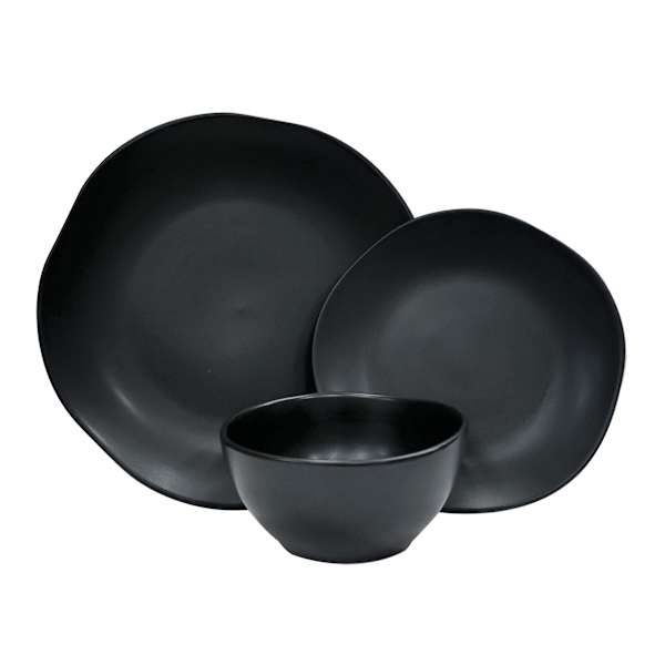 at home 12-Piece Matte Stoneware Dinnerware Set Black