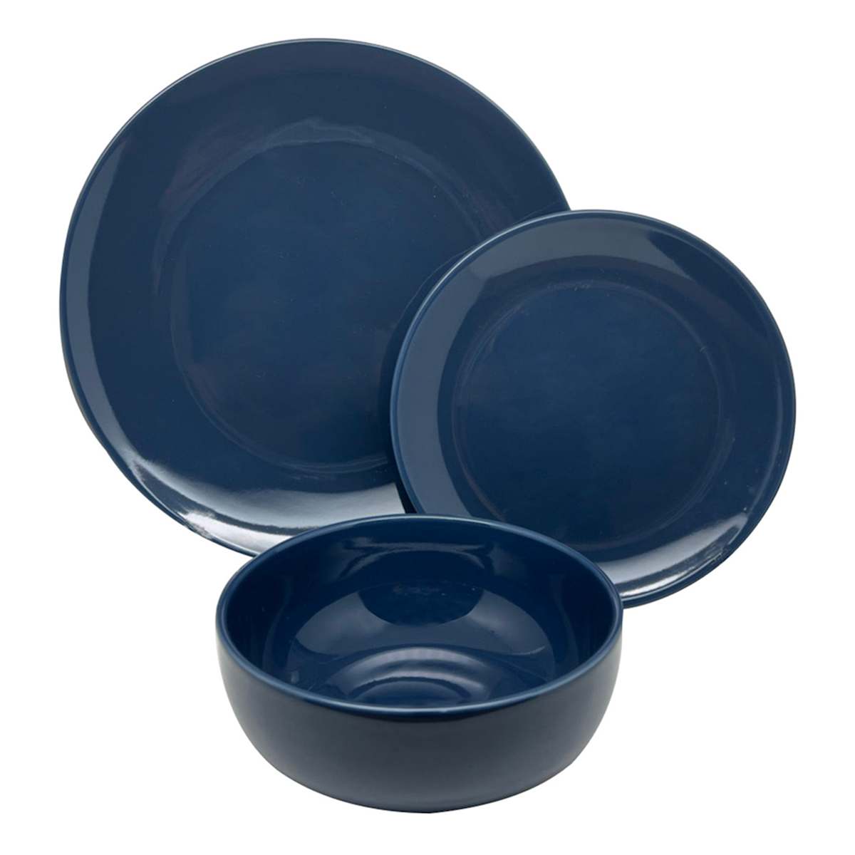 At Home 12-Piece Stoneware Dinnerware Set Glossy Dark Blue