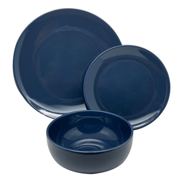 at home 12-Piece Stoneware Dinnerware Set Glossy Dark Blue