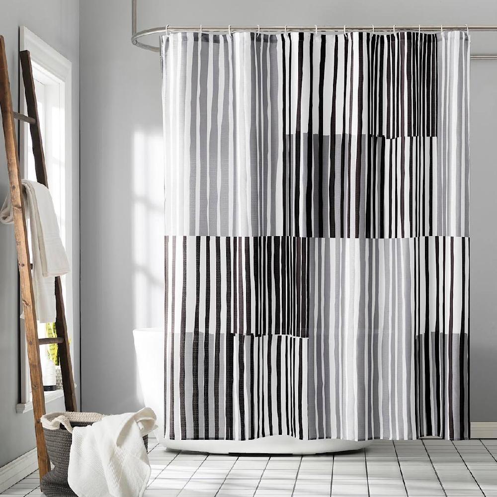 At Home 13-Piece Lane Black Multi Stripe Shower Curtain Set 70x72