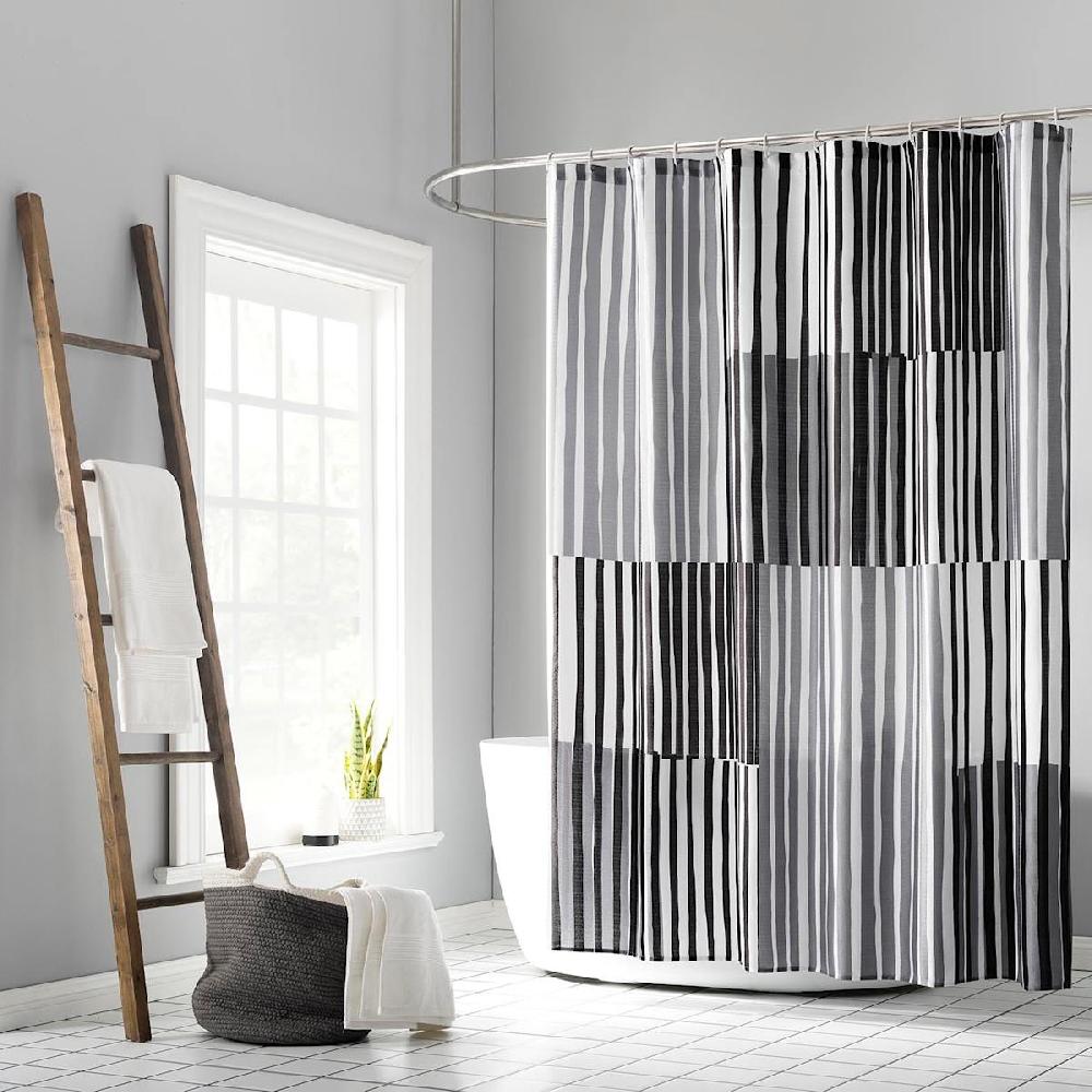 At Home 13-Piece Lane Black Multi Stripe Shower Curtain Set 70x72