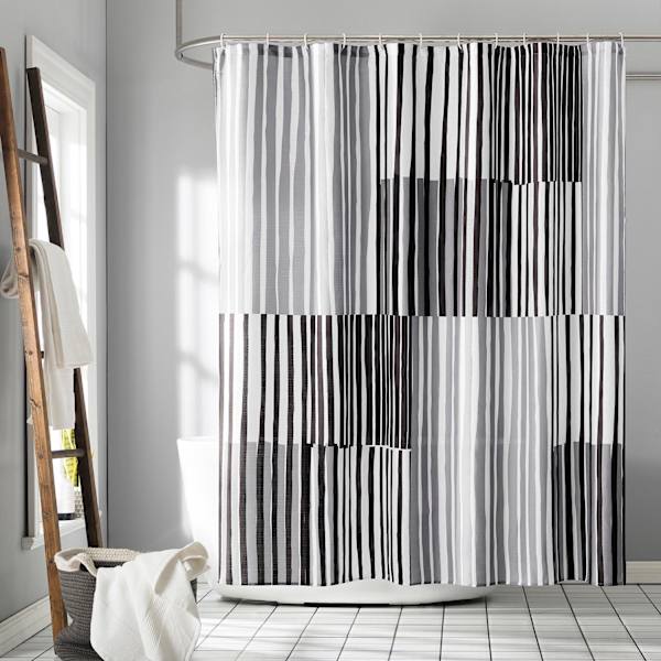 at home 13-Piece Lane Black Multi Stripe Shower Curtain Set 70x72