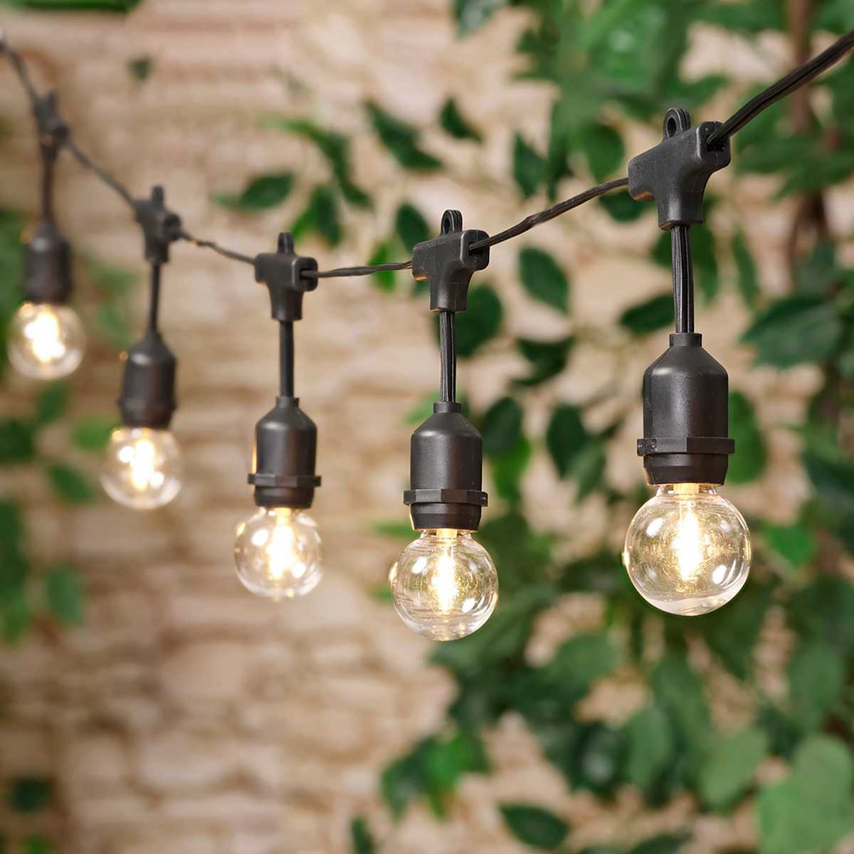 At Home 15-Count Solar LED G40 Filament Globe String Lights With Black Commercial Wire