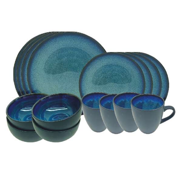 at home 16-Piece Round Two-Tone Dinnerware Set Reactive Blue