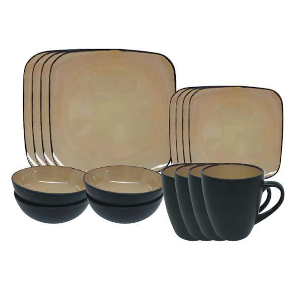 at home 16-Piece Soft Square Ceramic Dinnerware Set Neutral