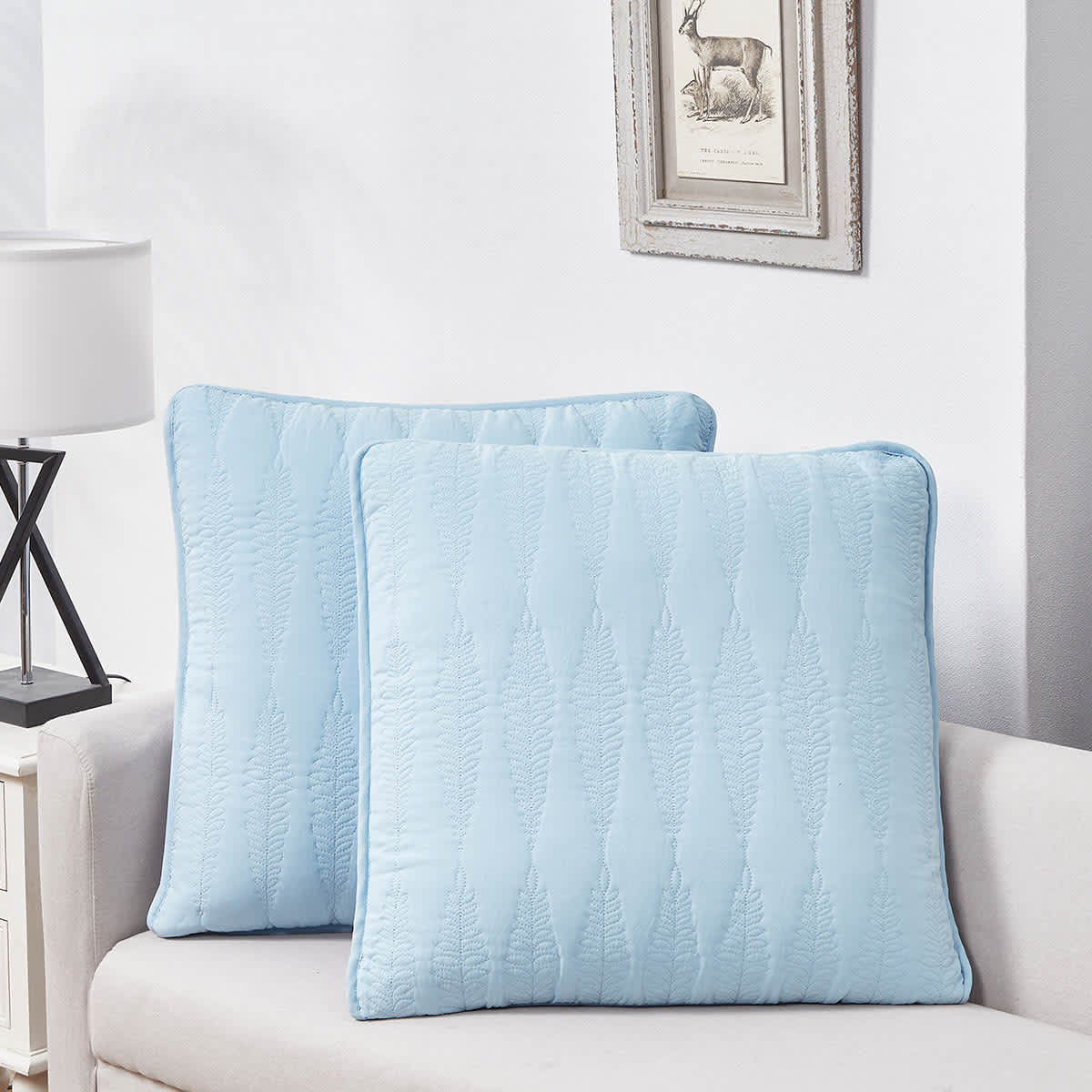 At Home 2-Pack Light Blue Embroidered Washed Microfiber Throw Pillows 18"