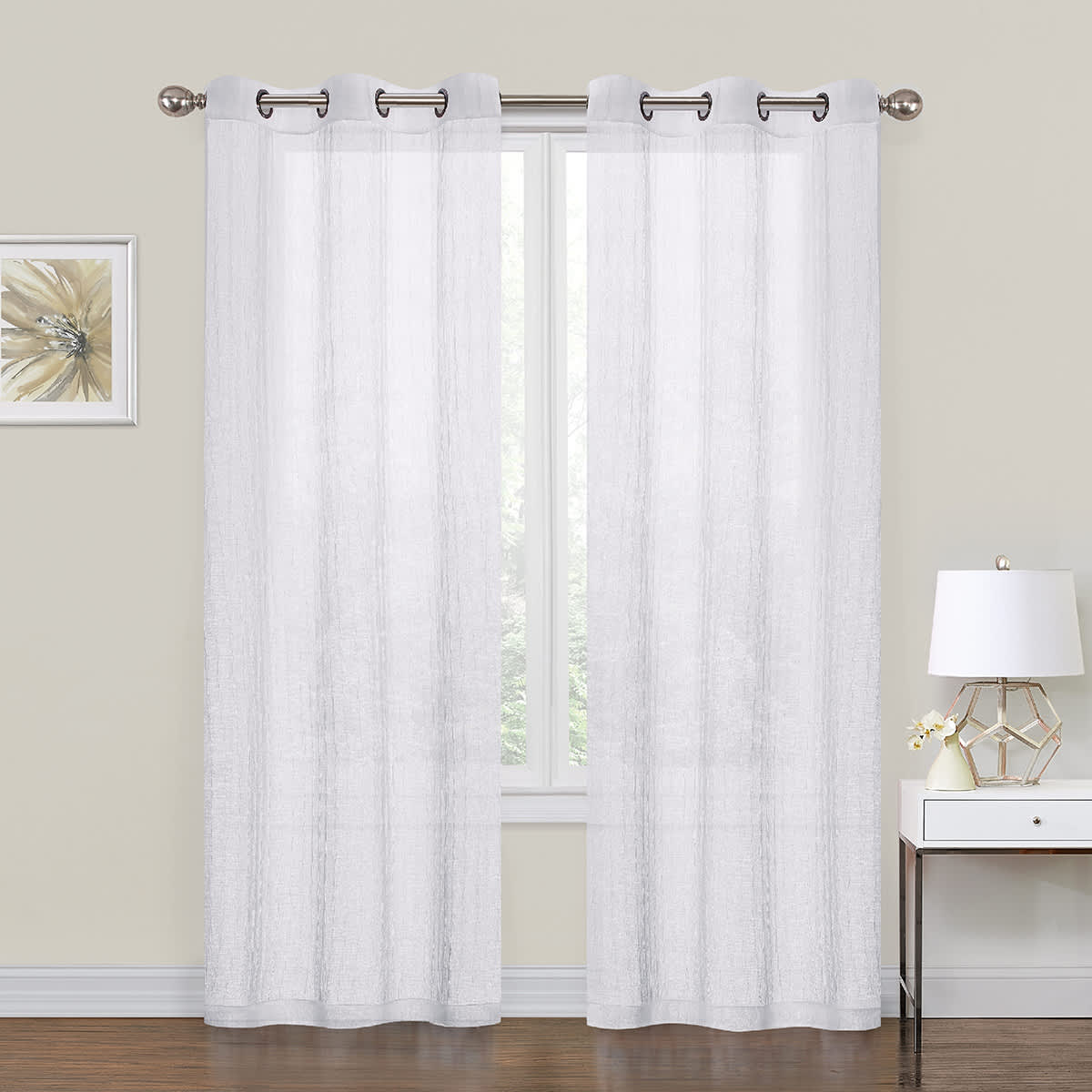 At Home 2-Pack White Crushed Sheer Grommet Curtain Panels 95"