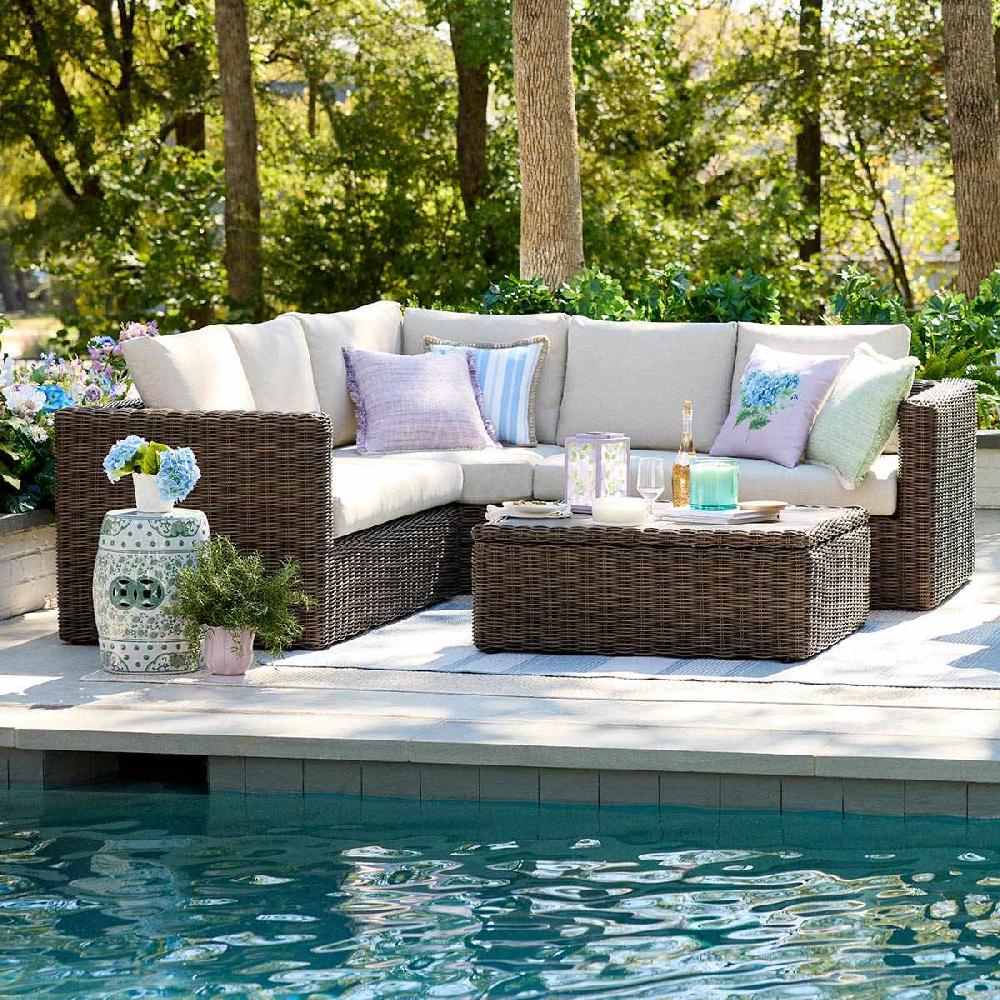 At Home 2-Piece Highland Brown Wicker With Sand Cushions Patio Sofa