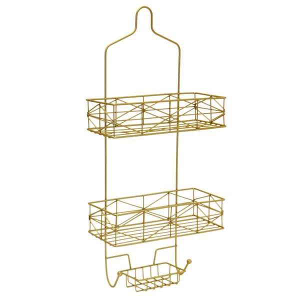 at home 2-Tier Keira Glazed Gold Wire Shower Caddy with Soap Dish