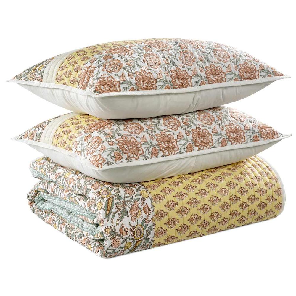 At Home 3-Piece Floral Stripe Printed Cotton Percale Quilt Set Full/Queen