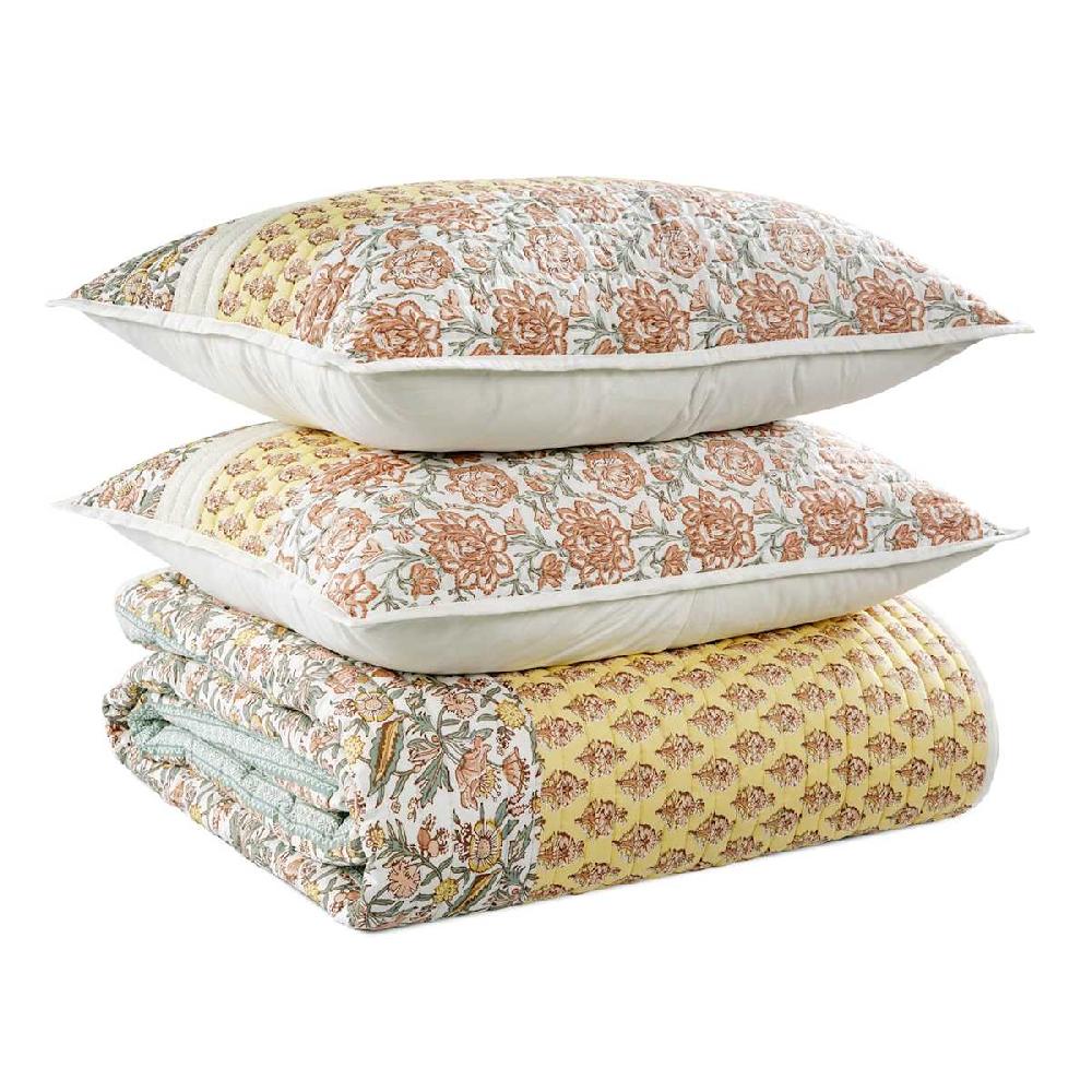 At Home 3-Piece Floral Stripe Printed Cotton Percale Quilt Set King