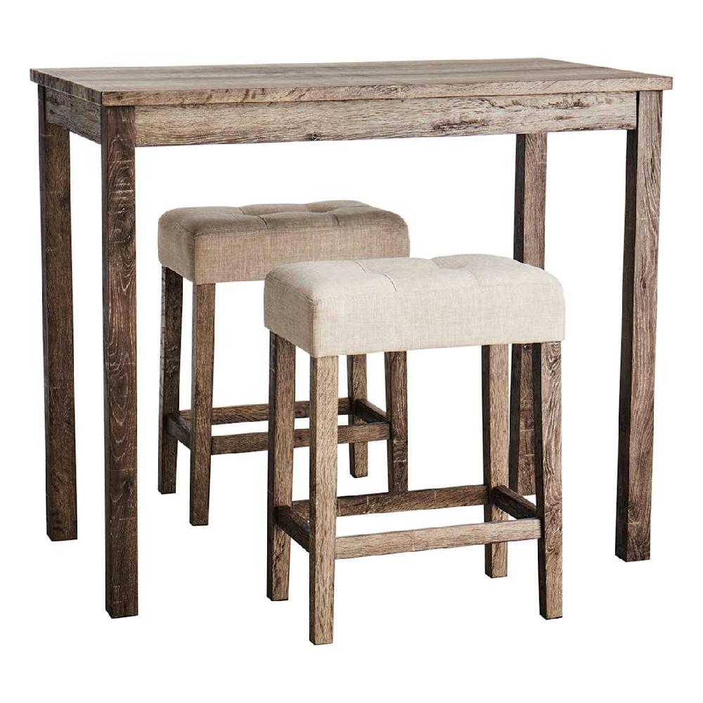 At Home 3-Piece Oak Lawn Table Set With Ivory Upholstered Counter Stools 42"