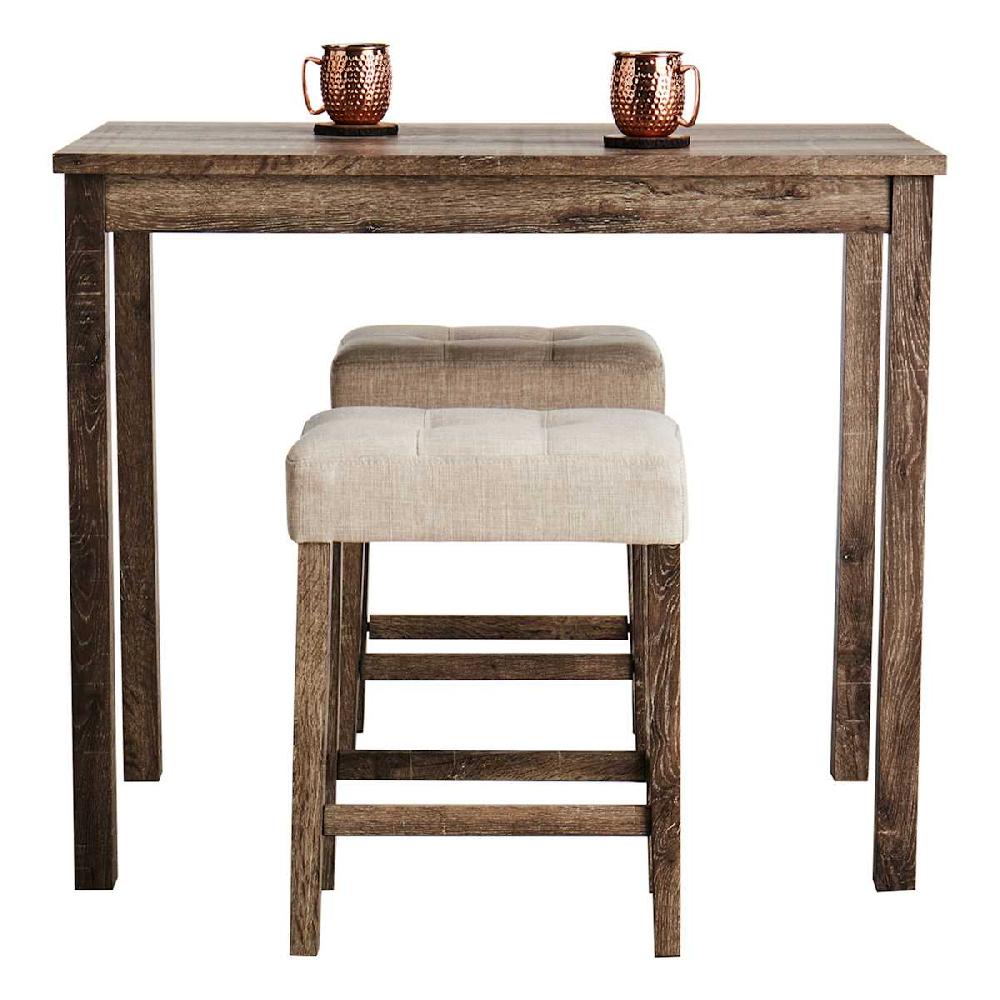 At Home 3-Piece Oak Lawn Table Set With Ivory Upholstered Counter Stools 42"