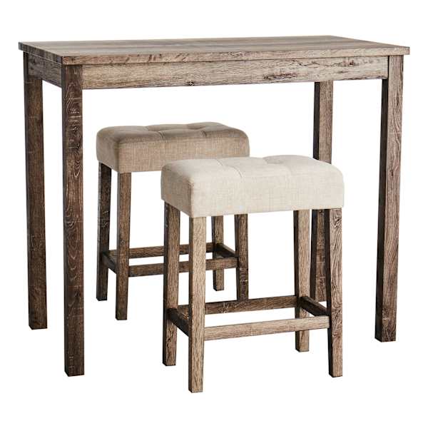 at home 3-Piece Oak Lawn Table Set with Ivory Upholstered Counter Stools 42"