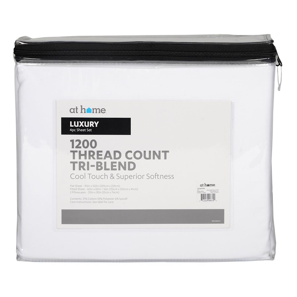 At Home 4-Piece White 1200 Thread Count Tri-Blend Luxury Sheet Set Queen