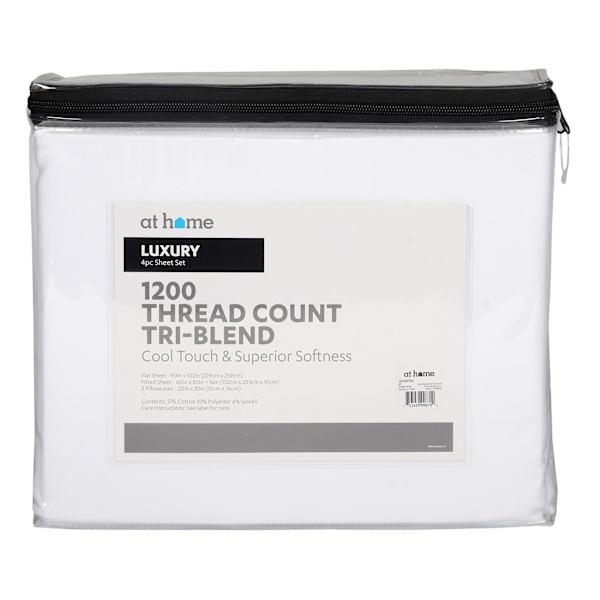 at home 4-Piece White 1200 Thread Count Tri-Blend Luxury Sheet Set Queen