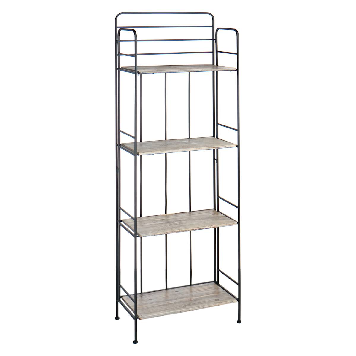 At Home 4-Tier Black Metal Baker Rack With Folding Wooden Top Shelves