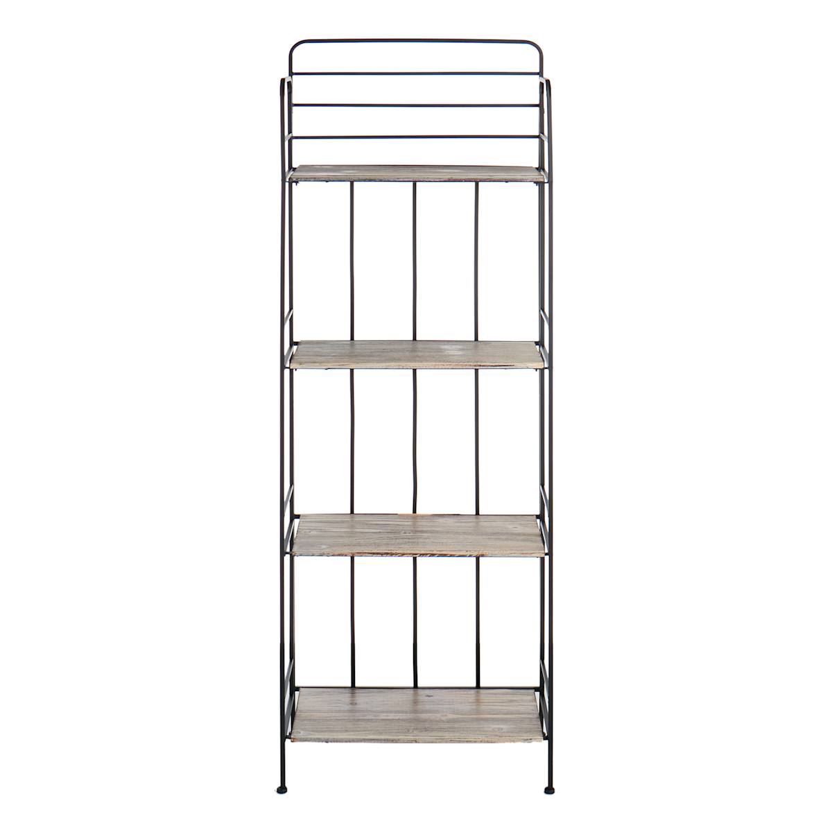At Home 4-Tier Black Metal Baker Rack With Folding Wooden Top Shelves