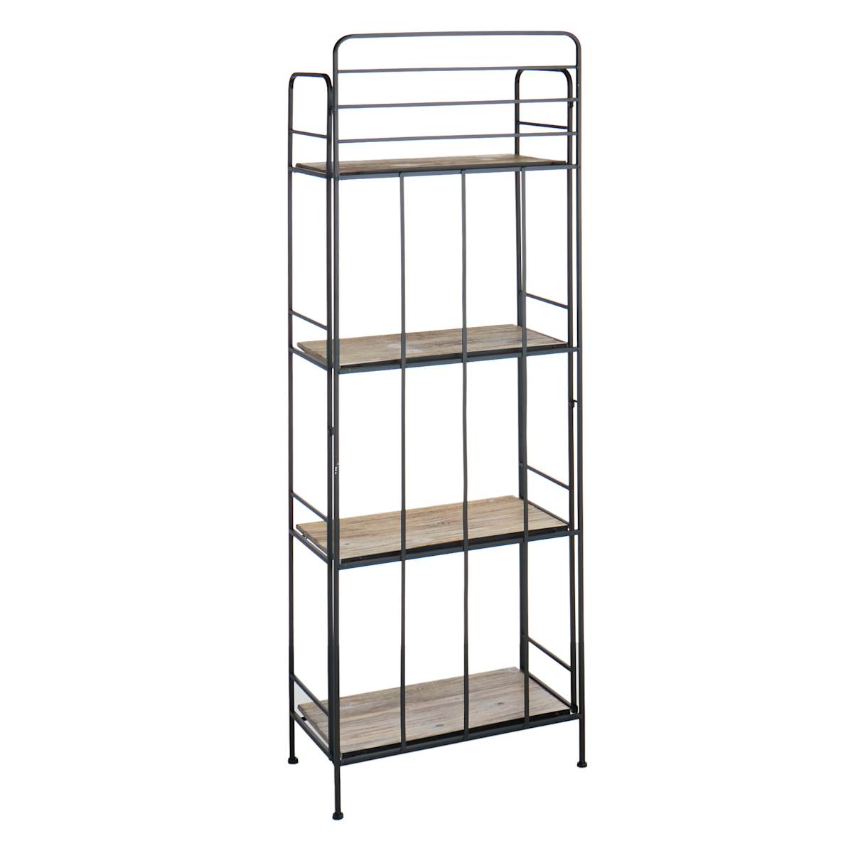 At Home 4-Tier Black Metal Baker Rack With Folding Wooden Top Shelves