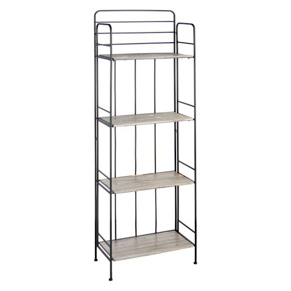 at home 4-Tier Black Metal Baker Rack with Folding Wooden Top Shelves