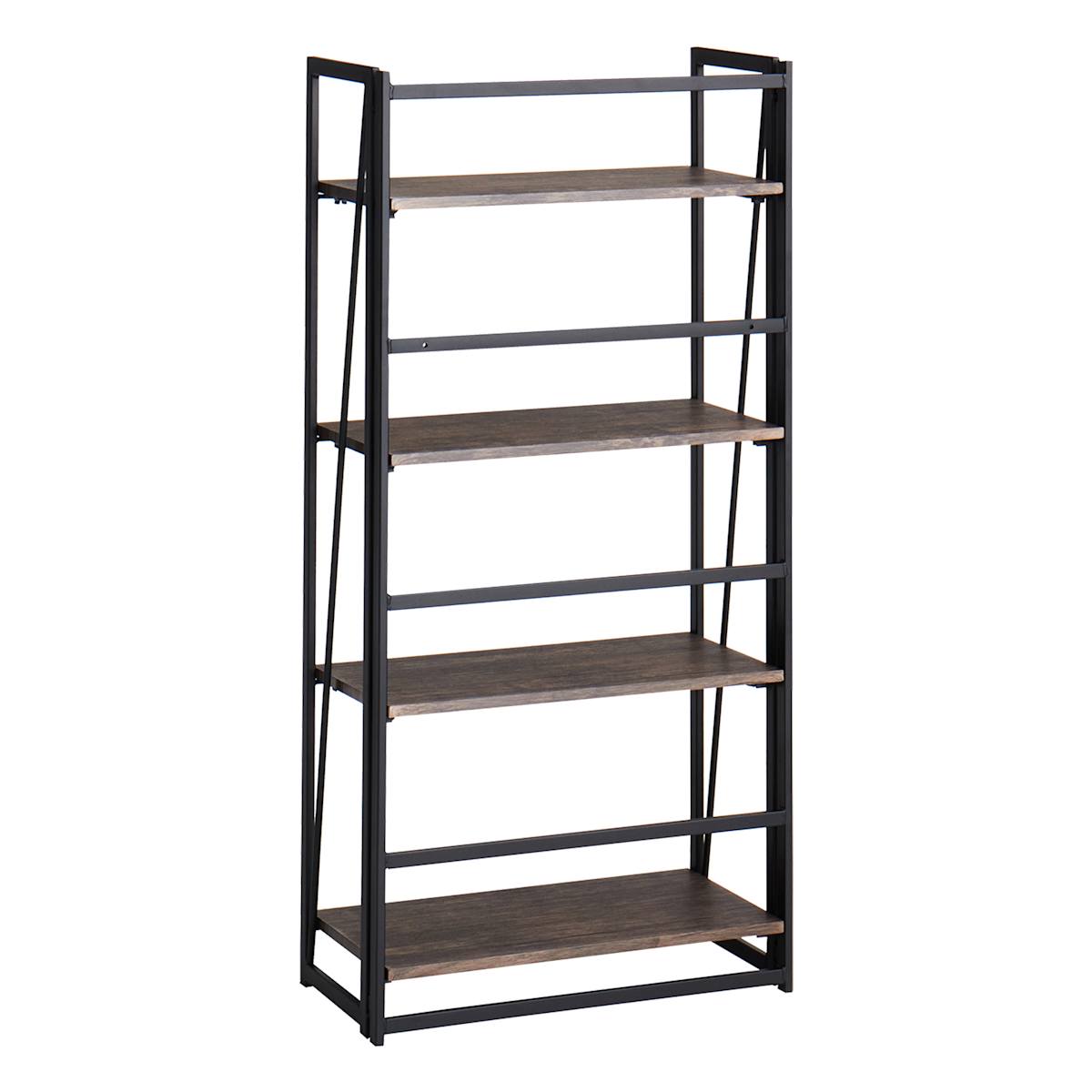 At Home 4-Tier Dakota Black & Brown Industrial Modern Bookshelf 49"