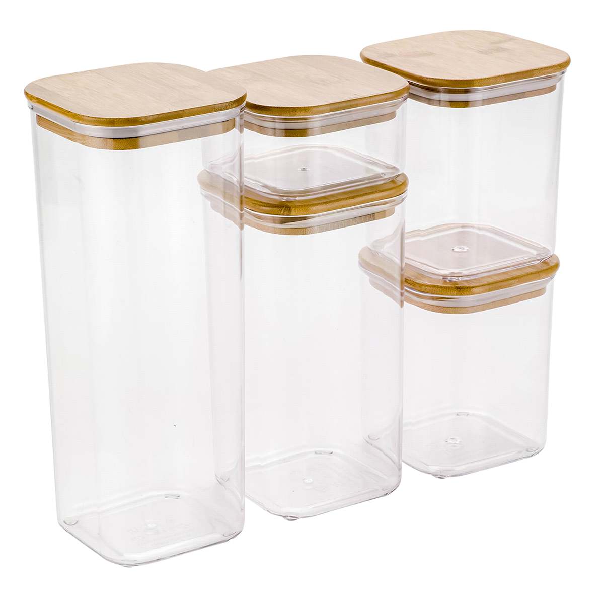 At Home 5-Piece Clear Square Canister With Bamboo Lid