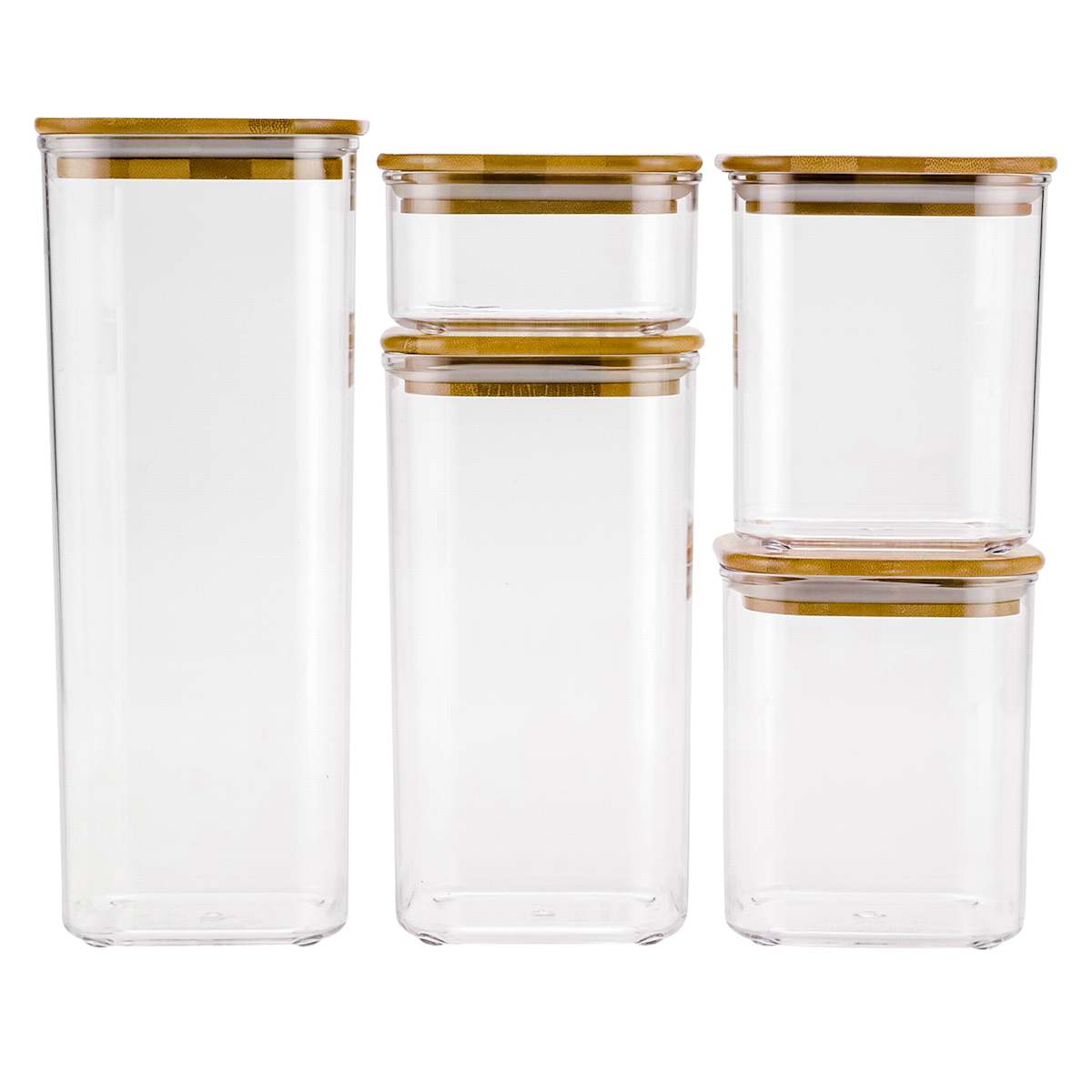 At Home 5-Piece Clear Square Canister With Bamboo Lid