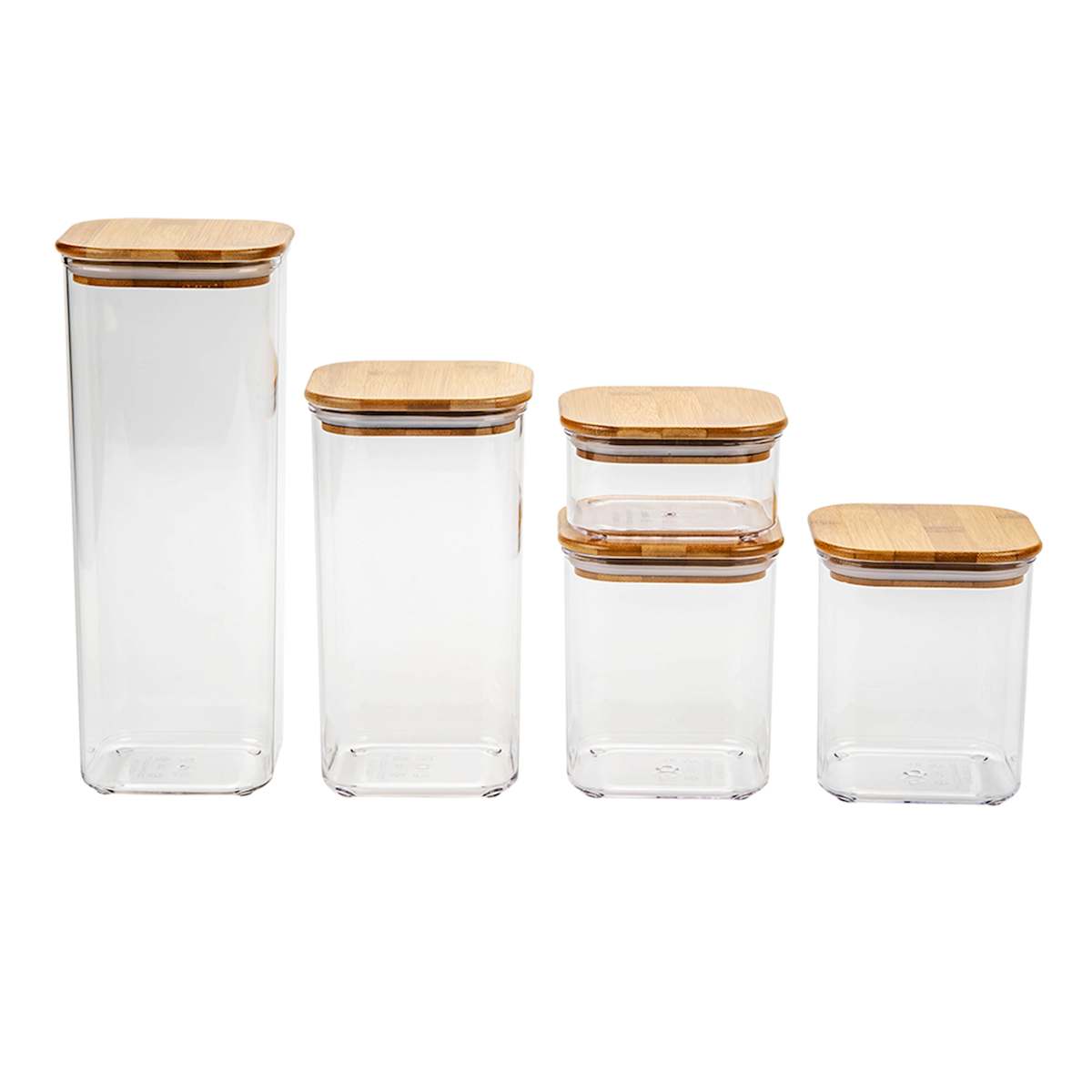 At Home 5-Piece Clear Square Canister With Bamboo Lid