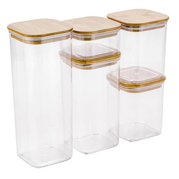 at home 5-Piece Clear Square Canister with Bamboo Lid