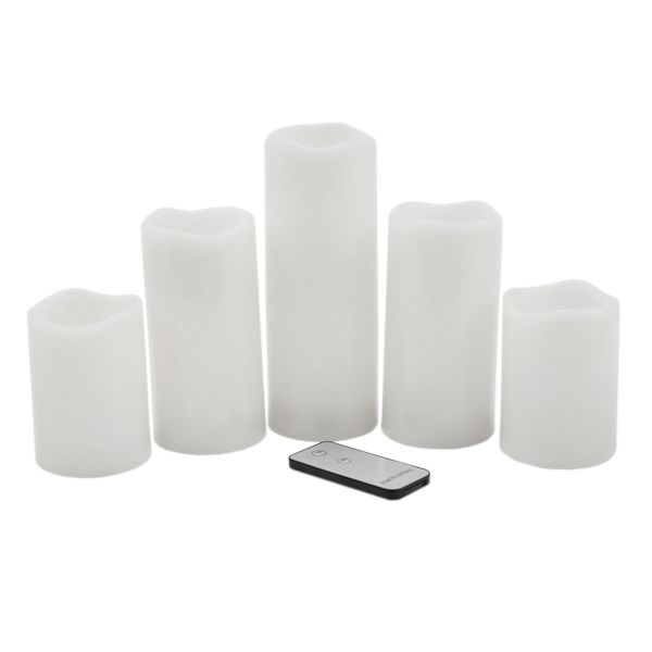 at home 5-Piece Outdoor LED Pillar Candle Set White