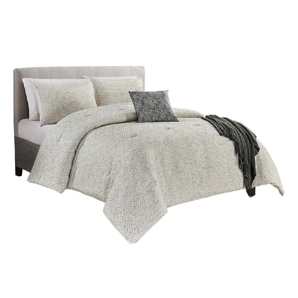 At Home 5-Piece White Grid Jacquard Comforter Set King