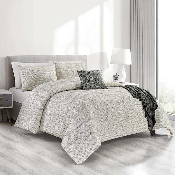 at home 5-Piece White Grid Jacquard Comforter Set King