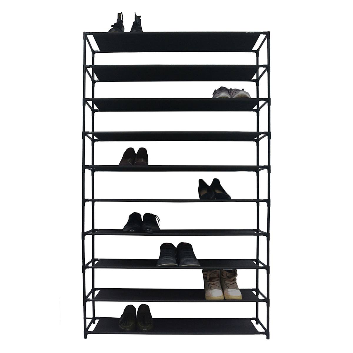 At Home 50-Pair Fabric Shelf Standing Shoe Rack Black