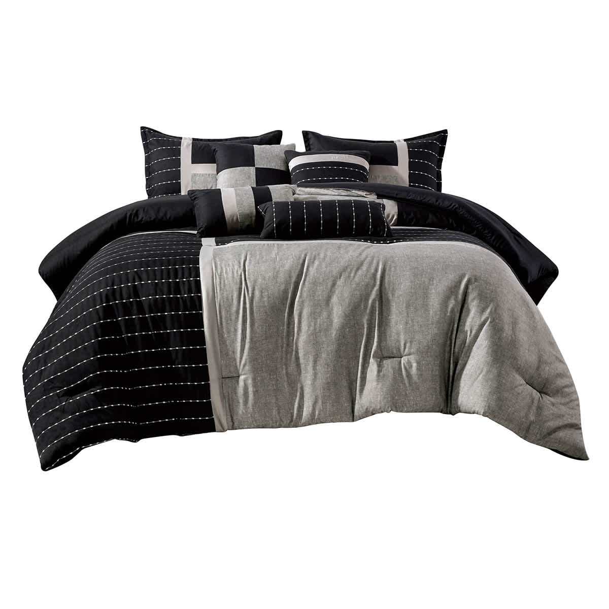 At Home 7-Piece Finley Black & Grey Striped Comforter Set King