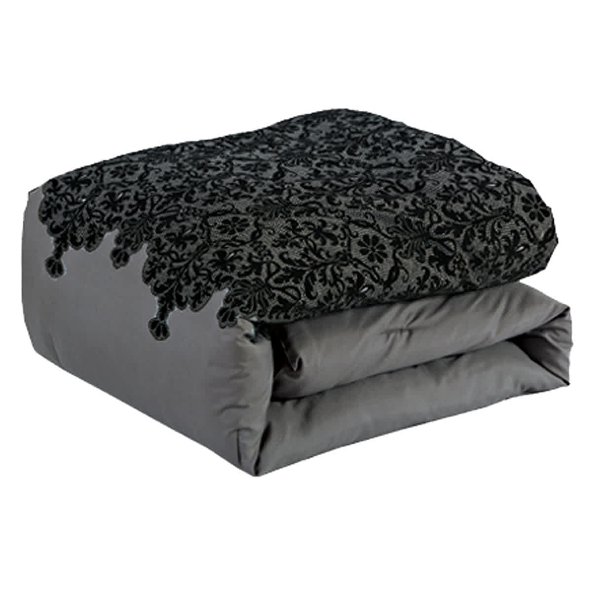 At Home 7-Piece Grey Deluxe Flocked Lace Premium Comforter Set King