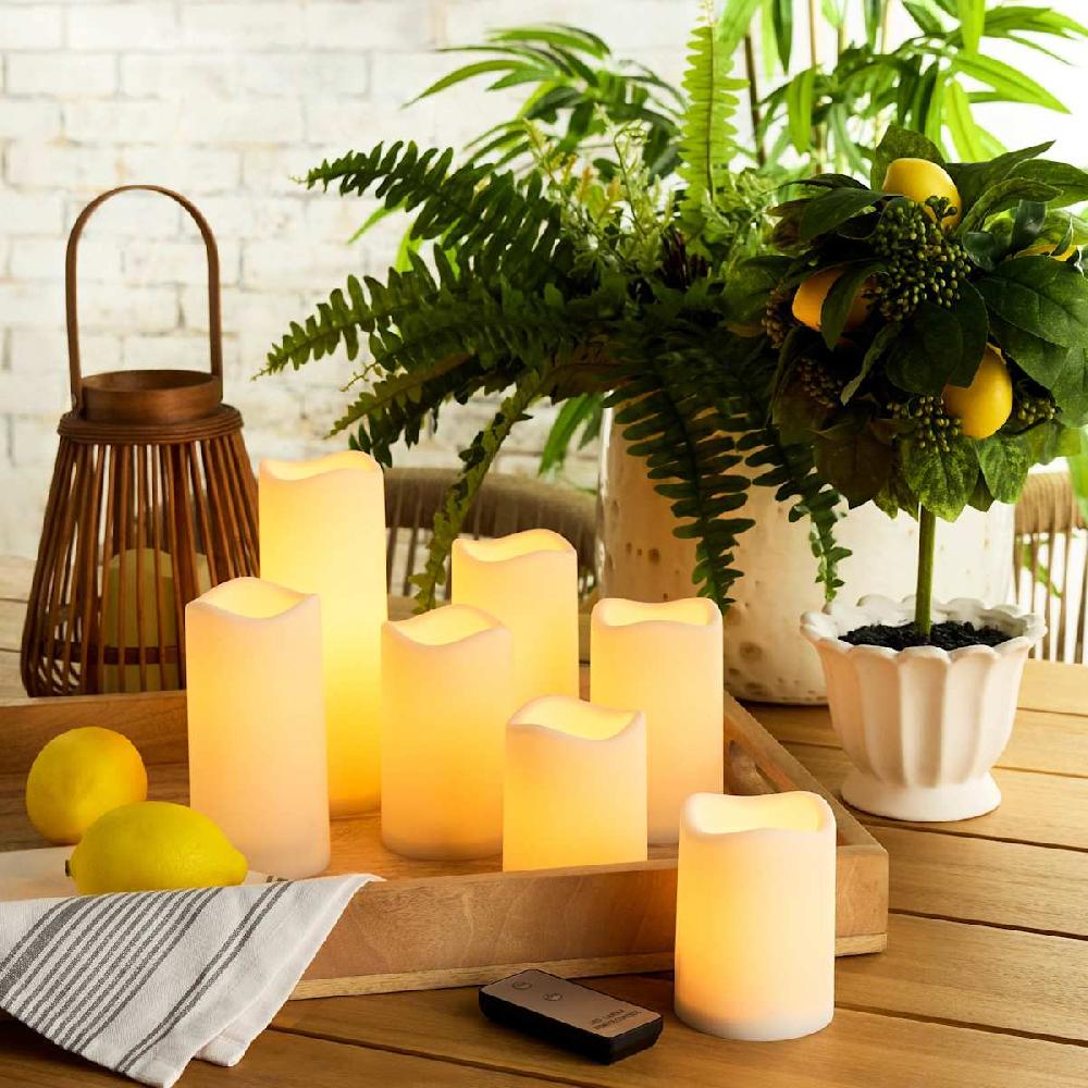 At Home 7-Piece Outdoor LED Pillar Candle Set Ivory