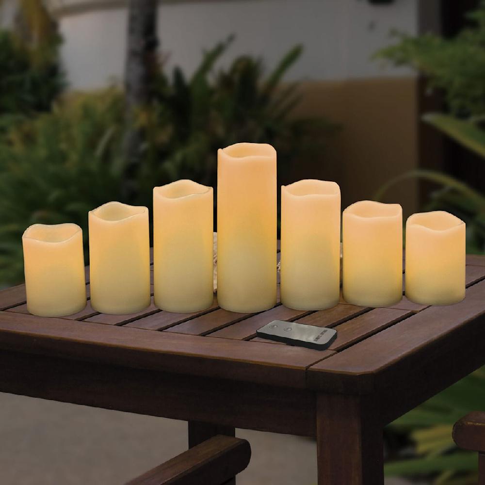 At Home 7-Piece Outdoor LED Pillar Candle Set Ivory