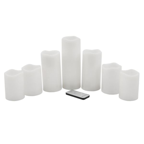 at home 7-Piece Outdoor LED Pillar Candle Set White