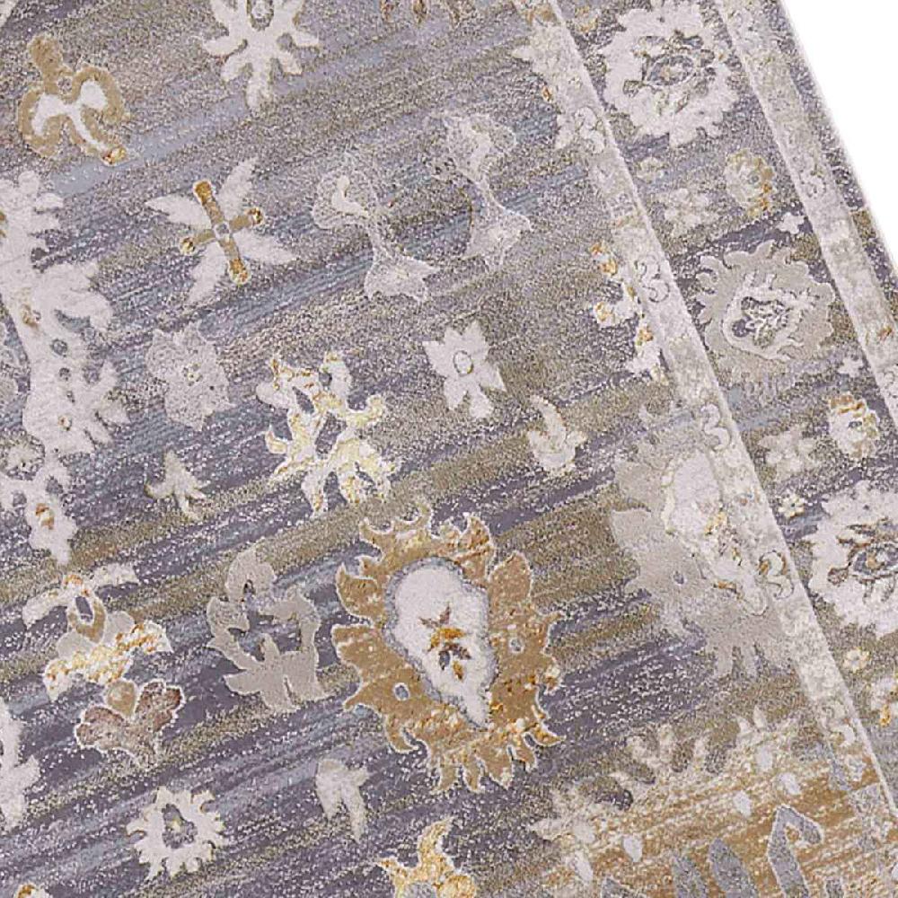 At Home (A509) Found & Fable Thornhill Grey & Gold Floral Medallion Area Rug 5x7