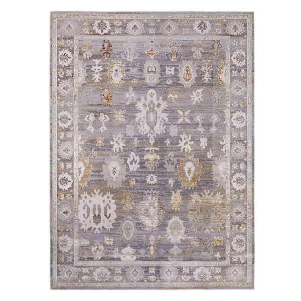 at home (A509) Found & Fable Thornhill Grey & Gold Floral Medallion Area Rug 5x7