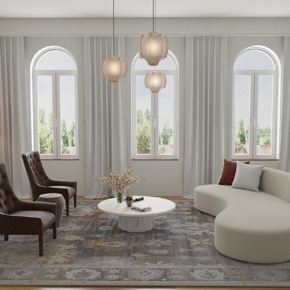 At Home (A509) Found & Fable Thornhill Grey & Gold Floral Medallion Area Rug 7x10