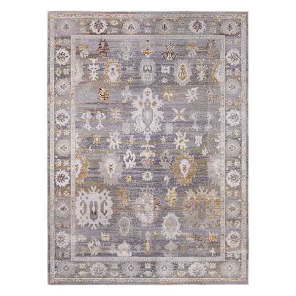 at home (A509) Found & Fable Thornhill Grey & Gold Floral Medallion Area Rug 7x10