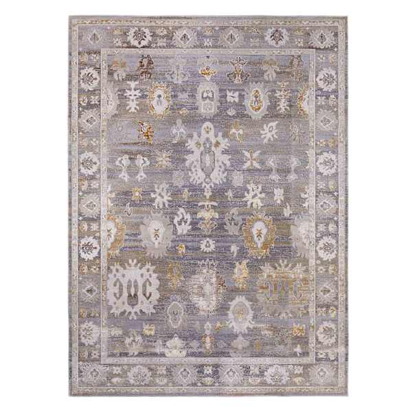 at home (A509) Found & Fable Thornhill Grey & Gold Floral Medallion Accent Rug 3x5