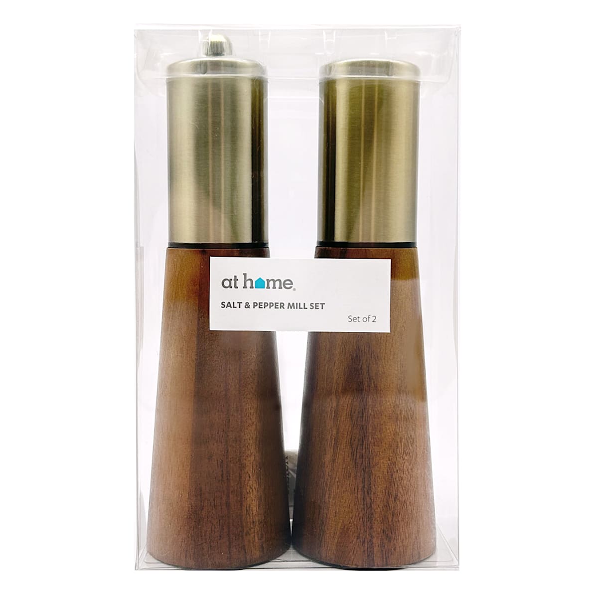 At Home Acacia Wood & Metal Salt Shaker & Pepper Mill Set