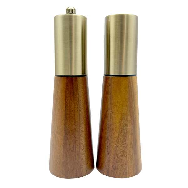 at home Acacia Wood & Metal Salt Shaker & Pepper Mill Set
