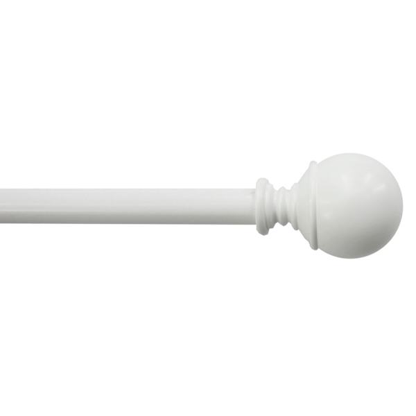 at home Alex 1/2" White Finish Ball Adjustable Curtain Rod 36-72"