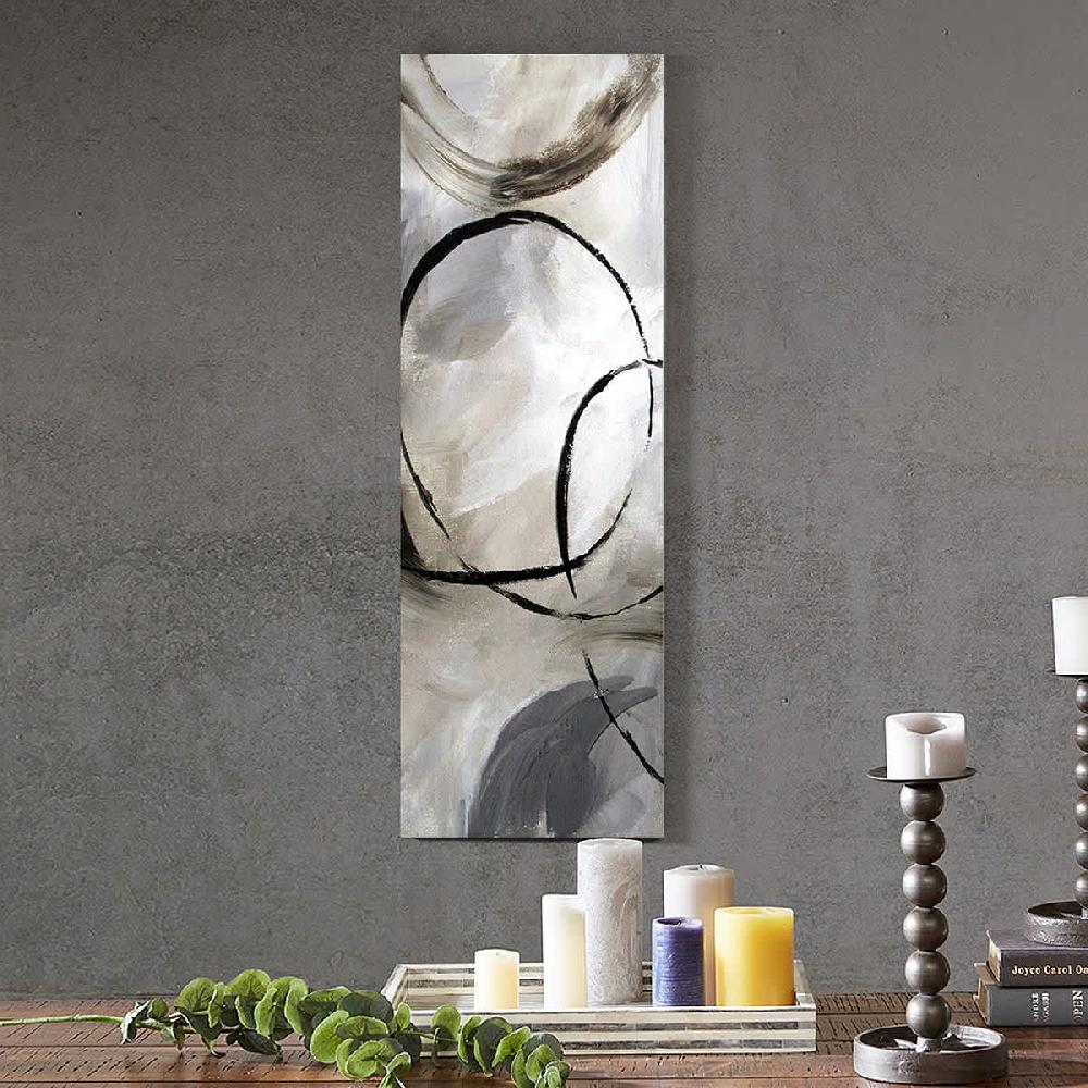At Home Allegro Grey Abstract Canvas Wall Art 12x36