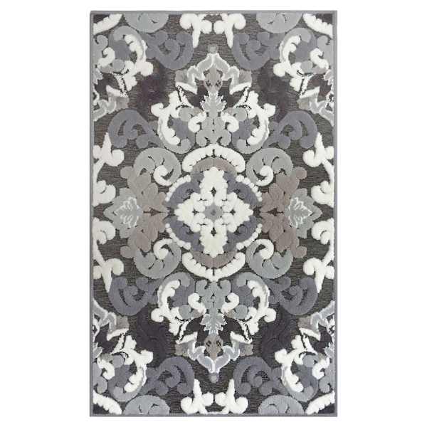 at home Arrington Grey & White Medallion High-Low Washable Accent Rug 36x59