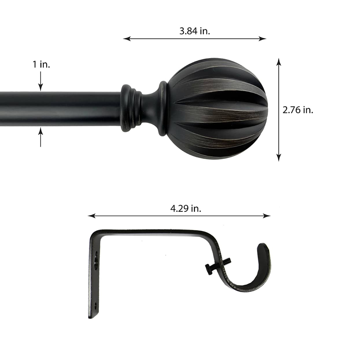 At Home 1" Black Flute Curtain Rod 18-36"